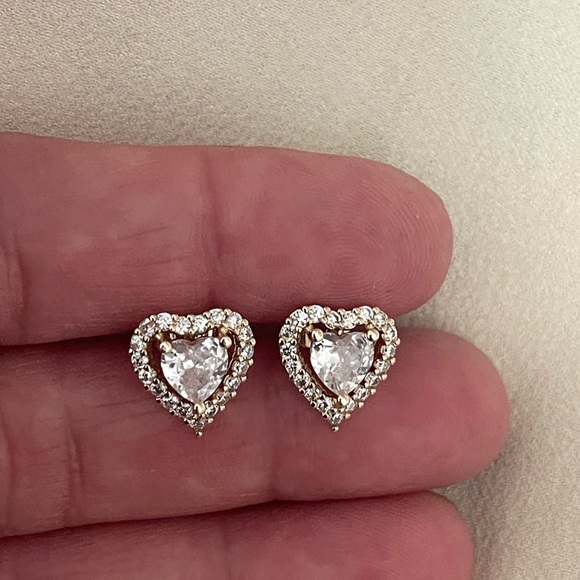 18k Gold Filled CZ Diamond Heart Earrings - Picture 9 of 9